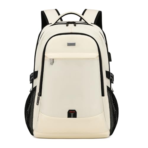 DUSLANG 17 Inch Laptop Backpack for Travel Water Resistant College Bookbag for Women Laptop Bag with USB Charging Port,Beige A
