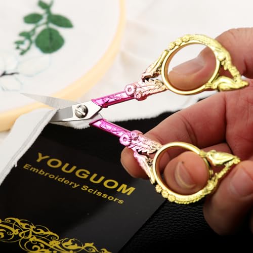 YOUGUOM Sewing Embroidery Scissors – Small Precision Detail Scissor for Craft, Artwork, Needlework Yarn, Handicraft DIY Tool, Thread Snips, 4.6in Pink Cute Bird Shears