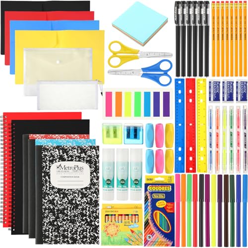Gilprop 88 Pcs School Supplies Kit for Kid Bulk Back to School Supplies set Classroom Elementary Essential Bundle for Student Girl Boy, includes Pencil Pen Crayon File Folder Notebook and Much More