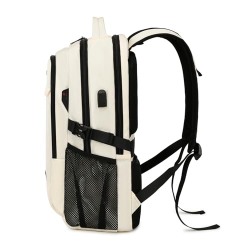 DUSLANG 17 Inch Laptop Backpack for Travel Water Resistant College Bookbag for Women Laptop Bag with USB Charging Port,Beige A