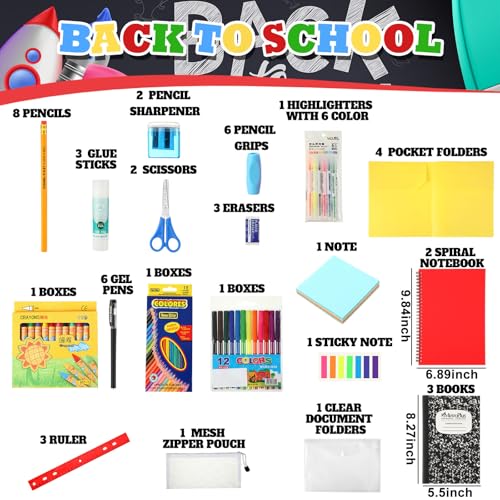 Gilprop 88 Pcs School Supplies Kit for Kid Bulk Back to School Supplies set Classroom Elementary Essential Bundle for Student Girl Boy, includes Pencil Pen Crayon File Folder Notebook and Much More
