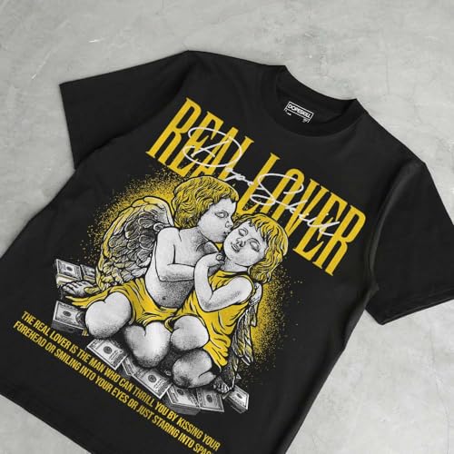 DopeSkill Graphic Tee Black Yellow Thunder AJ4 Streetwear Hip Hop Men's T-Shirt Sneaker Colour Matching Shirts Real Lover (Black - XL)