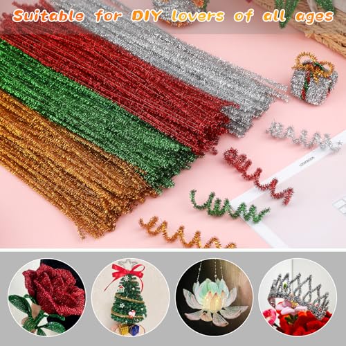 ZXIIXZ 100 Pcs Pipe Cleaners, Glitter Pipe Cleaners Craft Supplies, Creative Craft Pipe Cleaners Bulk for Art DIY Crafts Decorations/Glitter Silver