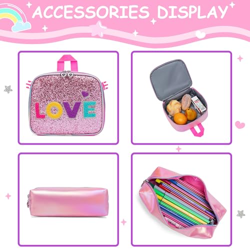 Oruiji Rolling Backpack for Girls Cute Pink Backpack with Wheels Girls Backpack with Lunch Box Set Wheeled Backpack for Girls Kids Suitcase for Girls 3 in 1 Back to School Supplies