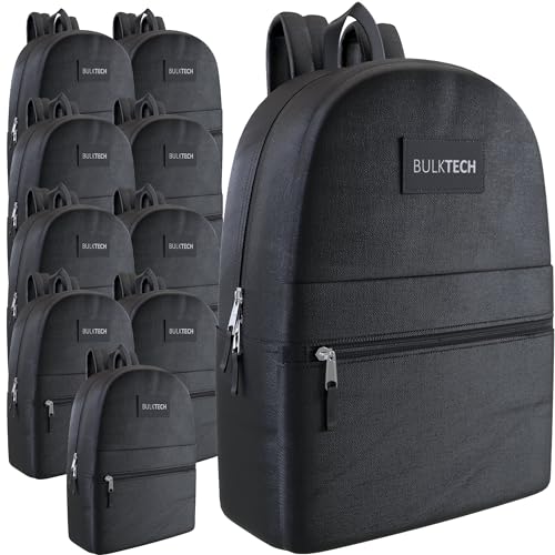 Bulktech 40 Pack Classic Backpacks in Black - Wholesale Bulk Bookbags for Kids, Ideal for Schools, Charities, and Organizations Seeking Durable and Reliable Backpacks