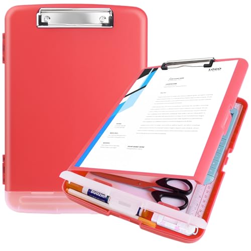 Plastic Clipboard with Storage,TFDLCG zm High Capacity Clip Boards 8.5x11,A4 Binder Nursing Clipboard Folder Heavy Duty,Storage Clipboard with Pen Holder for Women Teachers Work, School Office(Red)