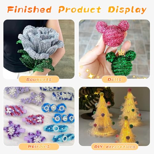 ZXIIXZ 100 Pcs Pipe Cleaners, Glitter Pipe Cleaners Craft Supplies, Creative Craft Pipe Cleaners Bulk for Art DIY Crafts Decorations/Glitter Silver
