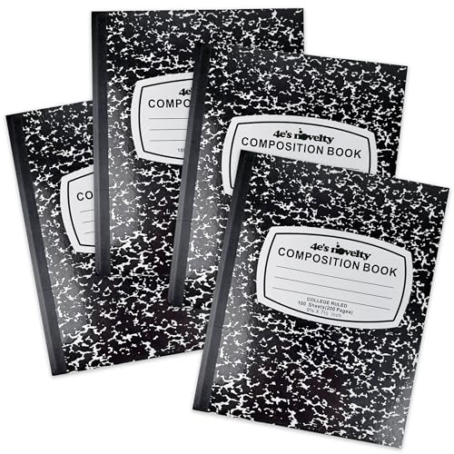 4E's Novelty College Ruled Composition Notebooks 4 Pack - Hard Cover 100 Sheets 9.75" x 7.5" for Notetaking, Black Marble Bulk Compositon Book, Back to School Supplies For Students Boys Girls & College by 4E’s Novelty