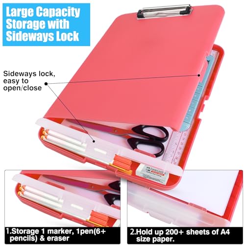 Plastic Clipboard with Storage,TFDLCG zm High Capacity Clip Boards 8.5x11,A4 Binder Nursing Clipboard Folder Heavy Duty,Storage Clipboard with Pen Holder for Women Teachers Work, School Office(Red)