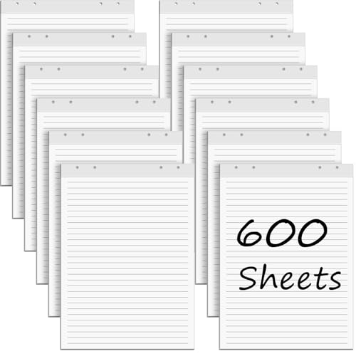 Ctosree 12 Pcs Flip Chart Paper 23 x 32 Inch Lined Easel Pad Large Easel Paper for Teacher Walls Whiteboards Office Classroom Supplies, 50 Sheets Per Pad, White and Gray