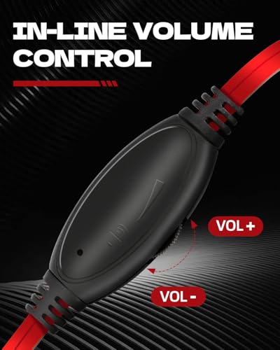 KLOJIM Wired Headphone for PC/Laptop - On-Ear Headphones with Mic, Adjustable Headband - 3.5mm Headphones for Computer/Cell Phones/Home/School (Red)