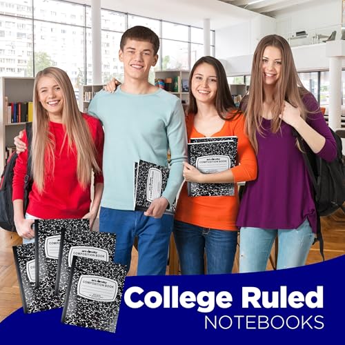 4E's Novelty College Ruled Composition Notebooks 4 Pack - Hard Cover 100 Sheets 9.75" x 7.5" for Notetaking, Black Marble Bulk Compositon Book, Back to School Supplies For Students Boys Girls & College by 4E’s Novelty