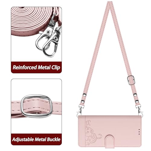 NVWA Phone Case for Motorola Edge 2023 / Edge 40 5G Emboss Cat PU Leather Wallet Cases RFID Protection 3 Credit Card Slot Kickstand Wrist Strap Crossbody Lanyard Pink