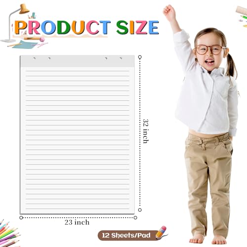 Ctosree 12 Pcs Flip Chart Paper 23 x 32 Inch Lined Easel Pad Large Easel Paper for Teacher Walls Whiteboards Office Classroom Supplies, 50 Sheets Per Pad, White and Gray