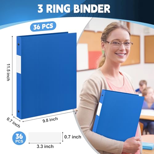 Henoyso 36 Pcs 0.5 Inch 3 Ring Plastic Binder Flexible 3 Ring Binders Hold up to 8.5" 11" Paper Loose Leaf Hardcover Binder for School Office Home Back to School Supply (Blue)