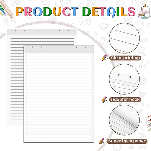 Ctosree 12 Pcs Flip Chart Paper 23 x 32 Inch Lined Easel Pad Large Easel Paper for Teacher Walls Whiteboards Office Classroom Supplies, 50 Sheets Per Pad, White and Gray