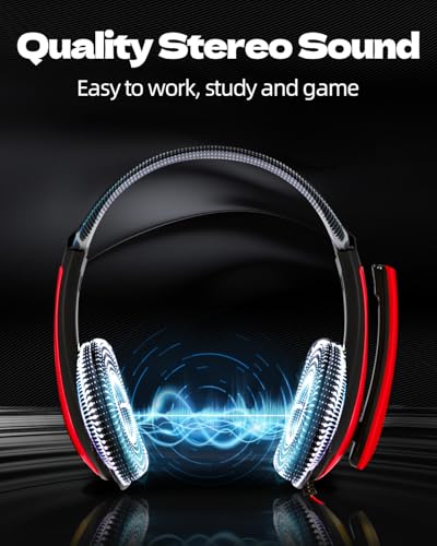 KLOJIM Wired Headphone for PC/Laptop - On-Ear Headphones with Mic, Adjustable Headband - 3.5mm Headphones for Computer/Cell Phones/Home/School (Red)