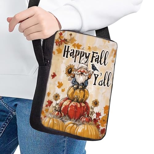 GIFTPUZZ Happy Fall Women Girl Shoulder Bag Crossbody Lightweight Messenger Bag for School Office Work Large Capacity Wallet Travel Storager Bag Thanksgiving