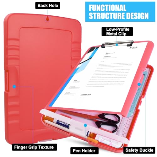 Plastic Clipboard with Storage,TFDLCG zm High Capacity Clip Boards 8.5x11,A4 Binder Nursing Clipboard Folder Heavy Duty,Storage Clipboard with Pen Holder for Women Teachers Work, School Office(Red)