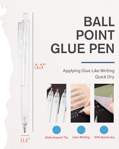 Oythiem Ball Point Glue Pen - Applying Glue Like Writing, Precise Apply and Easy Control, Quick Dry Fine Tip Glue Pen for Crafting, Scrapbooking, Card Making, Kids Craft Supplies School Supplies