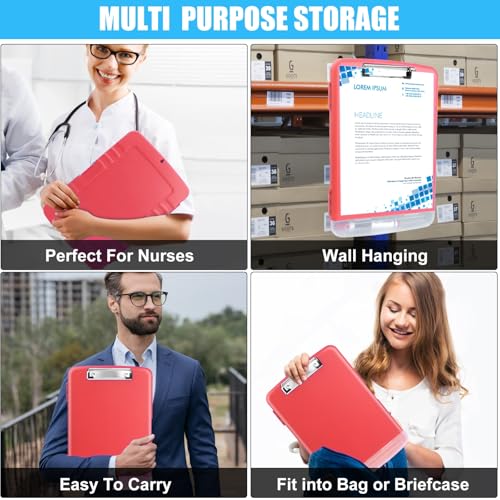 Plastic Clipboard with Storage,TFDLCG zm High Capacity Clip Boards 8.5x11,A4 Binder Nursing Clipboard Folder Heavy Duty,Storage Clipboard with Pen Holder for Women Teachers Work, School Office(Red)
