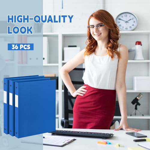 Henoyso 36 Pcs 0.5 Inch 3 Ring Plastic Binder Flexible 3 Ring Binders Hold up to 8.5" 11" Paper Loose Leaf Hardcover Binder for School Office Home Back to School Supply (Blue)