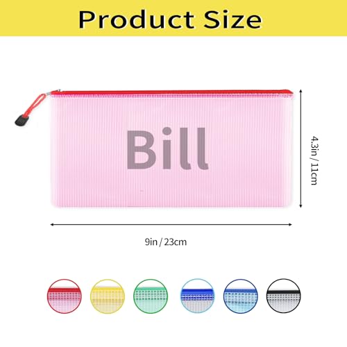 EOOUT 24pcs Plastic Mesh Zipper Pouch, 9 x 4.3in Pencil Pouches 6 Colors Waterproof Zipper Bags for Bill, Plastic Zipper Pouches for Travel School Home and Office Supplies Storage
