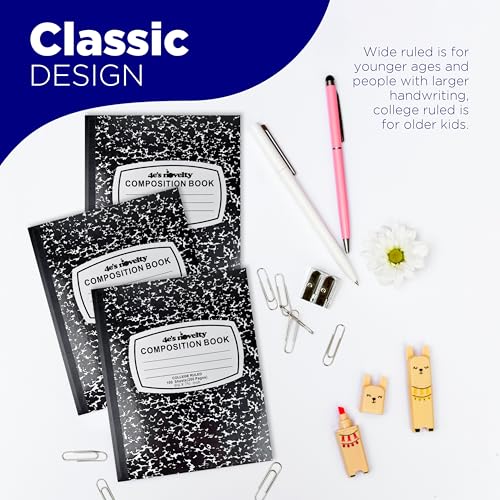 4E's Novelty College Ruled Composition Notebooks 4 Pack - Hard Cover 100 Sheets 9.75" x 7.5" for Notetaking, Black Marble Bulk Compositon Book, Back to School Supplies For Students Boys Girls & College by 4E’s Novelty
