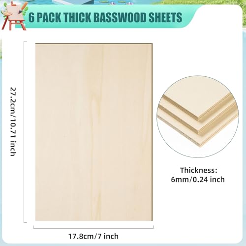 12 Pack 10.7 x 7 x 1/4 Inch-6mm Thick Basswood Sheets for Crafts Unfinished Plywood Sheets Rectangular Wood Panel Boards for DIY Laser Project, Wood Burning, Engraving, Architectural Models, Staining
