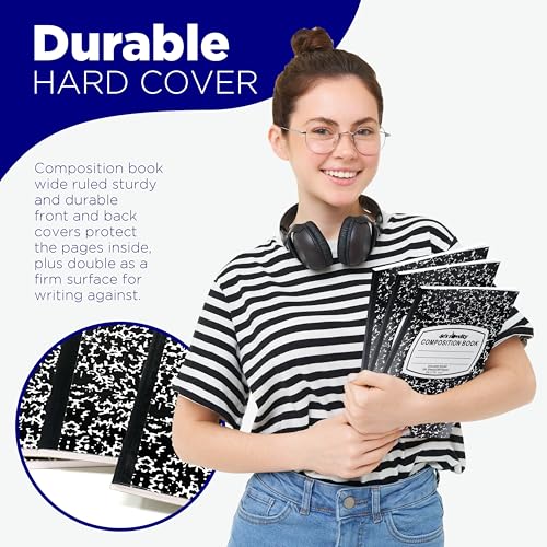 4E's Novelty College Ruled Composition Notebooks 4 Pack - Hard Cover 100 Sheets 9.75" x 7.5" for Notetaking, Black Marble Bulk Compositon Book, Back to School Supplies For Students Boys Girls & College by 4E’s Novelty