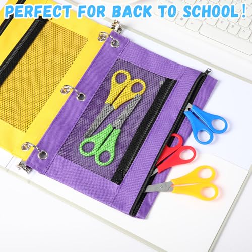 Kolldenn 96 Pieces Back to School Supply Kit Kids Scissors Bulk Binder Pencil Pouches Blunt Tip Student Scissors Pen Case With 3 Holes for Classroom Office Home Child School Operation Supplies