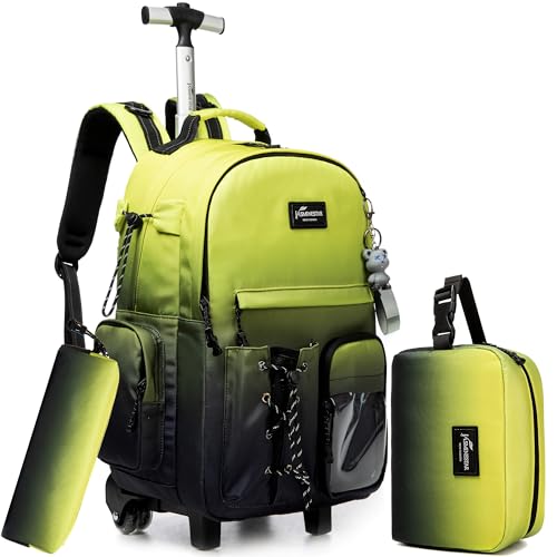 Oruiji Rolling Backpack for School Backpack with Wheels for Teens Carry On Luggage with Wheels Backpacks for Teens Girls Boys Backpack with Wheels for traveling