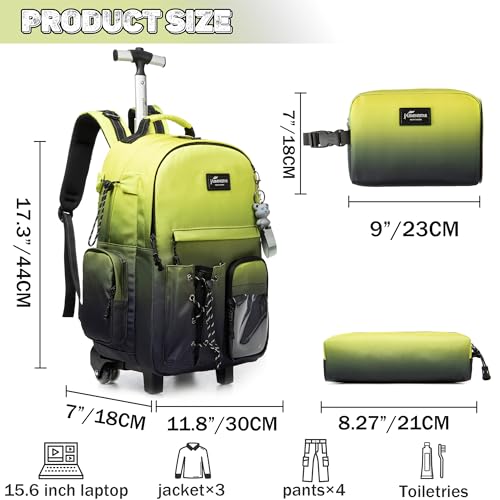 Oruiji Rolling Backpack for School Backpack with Wheels for Teens Carry On Luggage with Wheels Backpacks for Teens Girls Boys Backpack with Wheels for traveling
