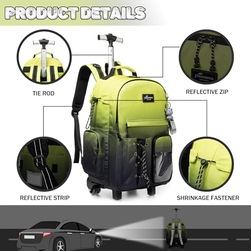 Oruiji Rolling Backpack for School Backpack with Wheels for Teens Carry On Luggage with Wheels Backpacks for Teens Girls Boys Backpack with Wheels for traveling