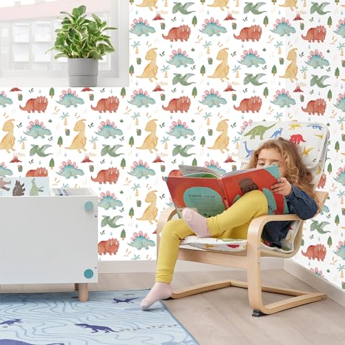 HLNIUC Dinosaur Wallpaper(18”X118”) Dino Kid Contact Paper Dinosaur Themed Peel and Stick Wall Paper Ancient Time Animal Self Stick Room Paper Dino Adhesive Removable Art Paper for Boys Kids Room