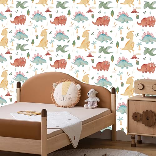 HLNIUC Dinosaur Wallpaper(18”X118”) Dino Kid Contact Paper Dinosaur Themed Peel and Stick Wall Paper Ancient Time Animal Self Stick Room Paper Dino Adhesive Removable Art Paper for Boys Kids Room
