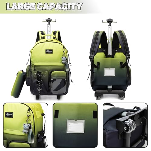 Oruiji Rolling Backpack for School Backpack with Wheels for Teens Carry On Luggage with Wheels Backpacks for Teens Girls Boys Backpack with Wheels for traveling