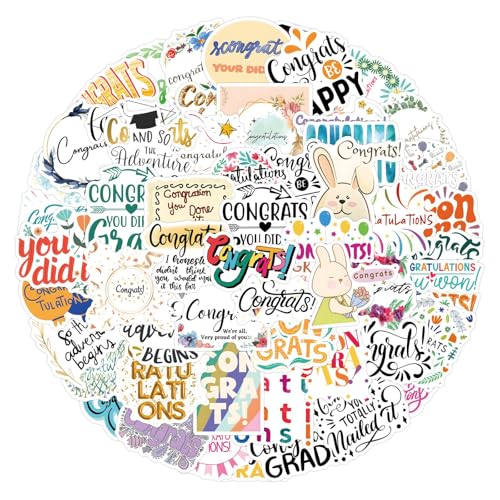 60pcs Congrats Stickers, Cute Inspirational Vinyl Stickers for Scrapbook Water Bottles Helmet Laptop Skateboard Luggage Bike Anniversary Birthday Graduations Party Favor