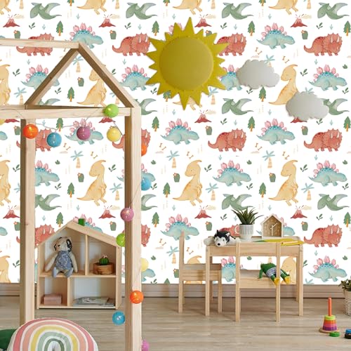HLNIUC Dinosaur Wallpaper(18”X118”) Dino Kid Contact Paper Dinosaur Themed Peel and Stick Wall Paper Ancient Time Animal Self Stick Room Paper Dino Adhesive Removable Art Paper for Boys Kids Room