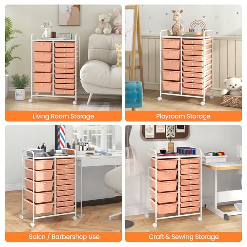 Giantex 15 Drawers Rolling Cart, Classroom Organizers, Storage Cart with Wheels, for Teacher Office Home School Supplies Tool Craft Art Paper