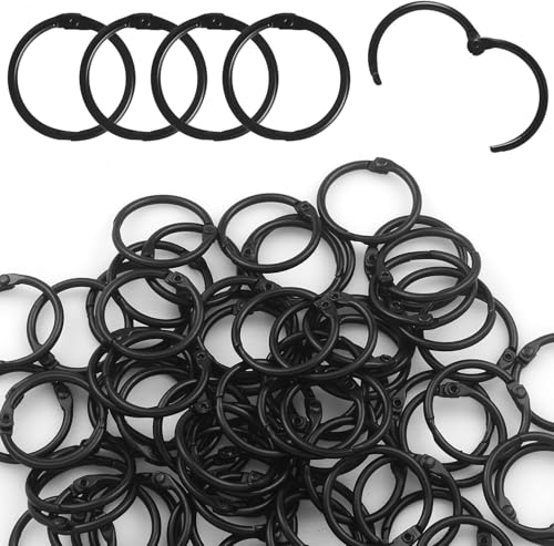 LOUZAGO 100 Pack 3/4 Inch Binder Rings, Black Book Rings Index Card Ring, Metal Ring Binder Clips Key Rings Paper Rings for Office, School, Home (Black, 20mm)