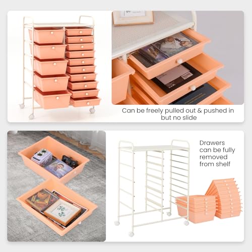 Giantex 15 Drawers Rolling Cart, Classroom Organizers, Storage Cart with Wheels, for Teacher Office Home School Supplies Tool Craft Art Paper