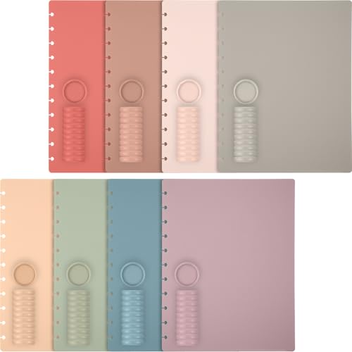 Fuutreo 8 Set Discbound Notebook Cover and Disc Set 8.5 X11.75 Inch Poly Cover with Disc Suitable for Letter Size Fill Page for Work Meeting School (Vintage Color)