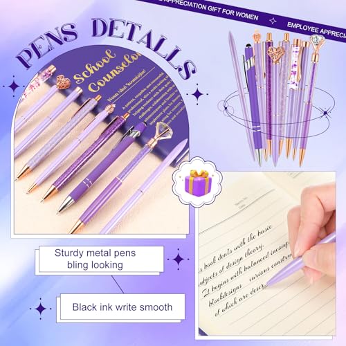 Dispowreath 11 Pcs Boss Lady Teacher School Counselor Appreciation Day Gift Sets Thank You Gifts for Women Female Include 20 oz Tumblers Motivational Journal with 9 Ballpoint Pens (Purple,Counselor)
