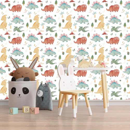 HLNIUC Dinosaur Wallpaper(18”X118”) Dino Kid Contact Paper Dinosaur Themed Peel and Stick Wall Paper Ancient Time Animal Self Stick Room Paper Dino Adhesive Removable Art Paper for Boys Kids Room