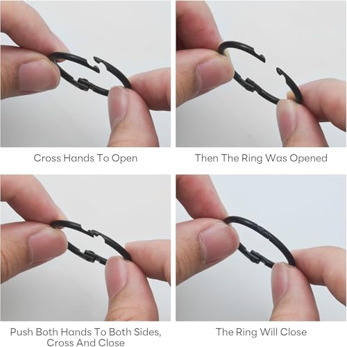 LOUZAGO 100 Pack 3/4 Inch Binder Rings, Black Book Rings Index Card Ring, Metal Ring Binder Clips Key Rings Paper Rings for Office, School, Home (Black, 20mm)