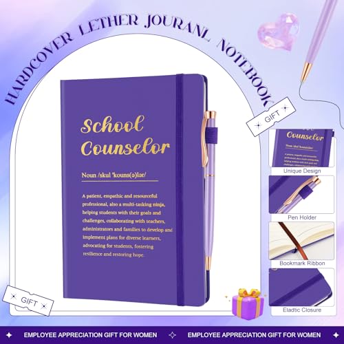 Dispowreath 11 Pcs Boss Lady Teacher School Counselor Appreciation Day Gift Sets Thank You Gifts for Women Female Include 20 oz Tumblers Motivational Journal with 9 Ballpoint Pens (Purple,Counselor)