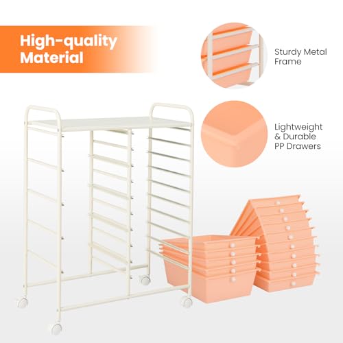 Giantex 15 Drawers Rolling Cart, Classroom Organizers, Storage Cart with Wheels, for Teacher Office Home School Supplies Tool Craft Art Paper