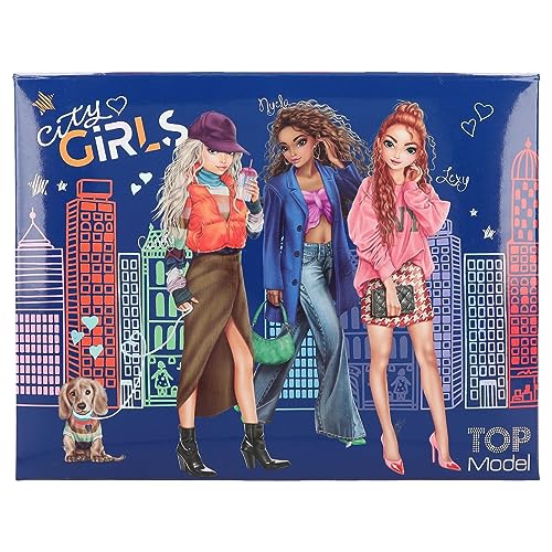 Depesche 12704 TOPModel City Girls - stationery box with pencils, eraser, paper clips, notebook and mirror, dimensions approx. 20 x 15.5 x 3.2 cm