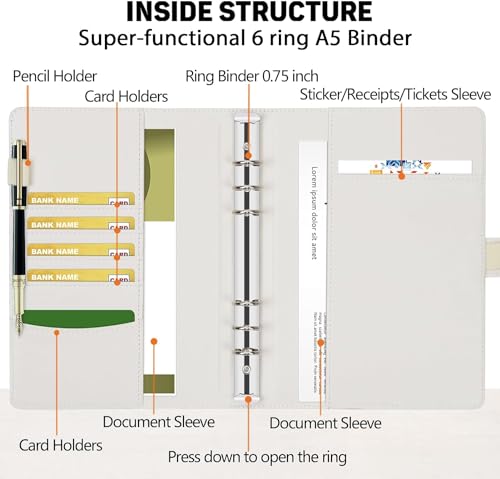Colacoo Aesthetic Leather A5 Binder 6 Ring Binder Planner Notebook Cover for A5 Filler Paper(Inner Paper Not Included), A5 Size, Gradient Color